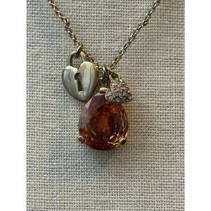 Vintage Monet Gold Tone Heart Lock Charm Necklace Orange Crystal Pendant